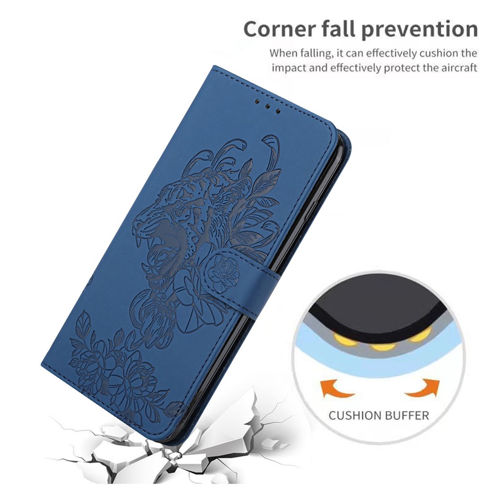 Tiger Pattern Imprinted PU Leather Wallet Flip Folio Stand Magnetic Protective Phone Case with Lanyard for Samsung Galaxy S22 - Blue-7