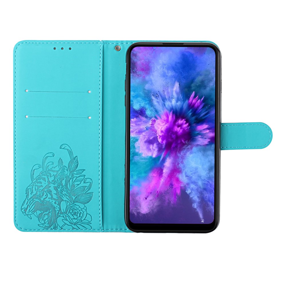 Tiger Pattern Imprinted PU Leather Wallet Flip Folio Stand Magnetic Protective Phone Case with Lanyard for Samsung Galaxy S22 - Green-5