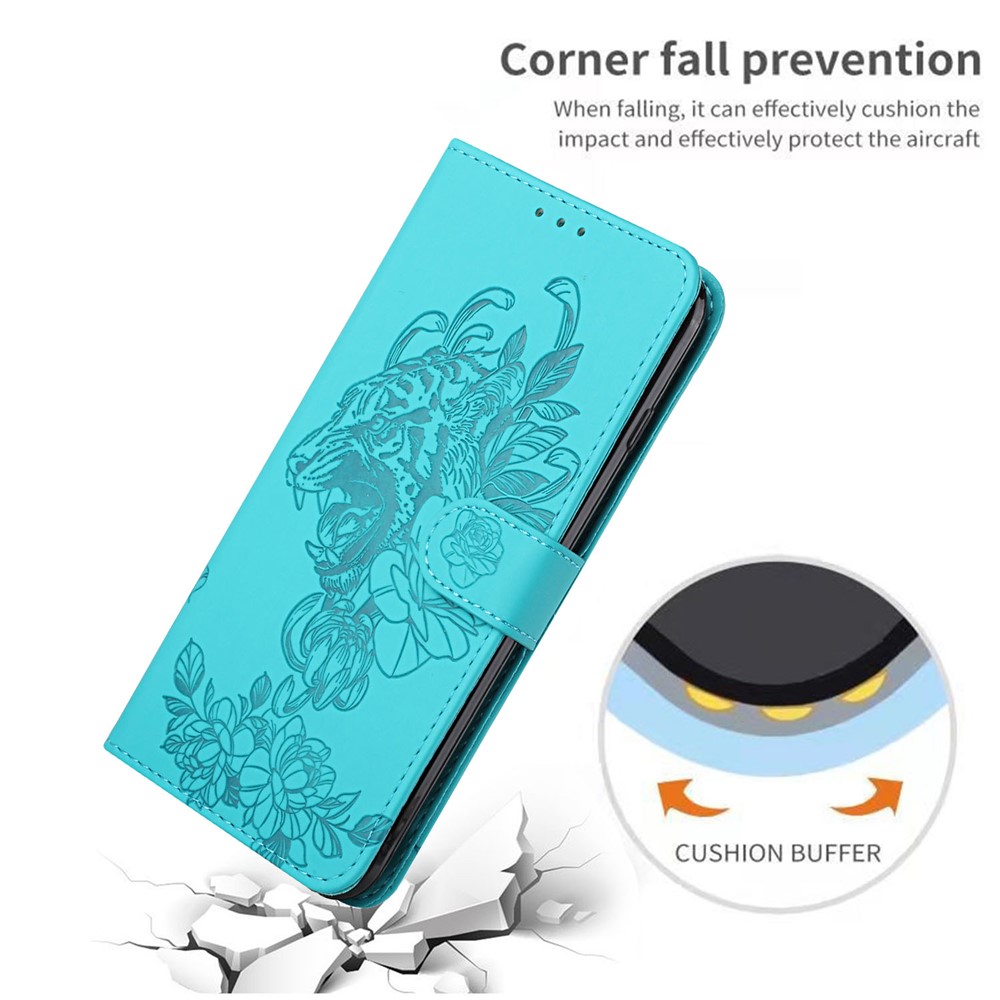 Tiger Pattern Imprinted PU Leather Wallet Flip Folio Stand Magnetic Protective Phone Case with Lanyard for Samsung Galaxy S22 - Green-7