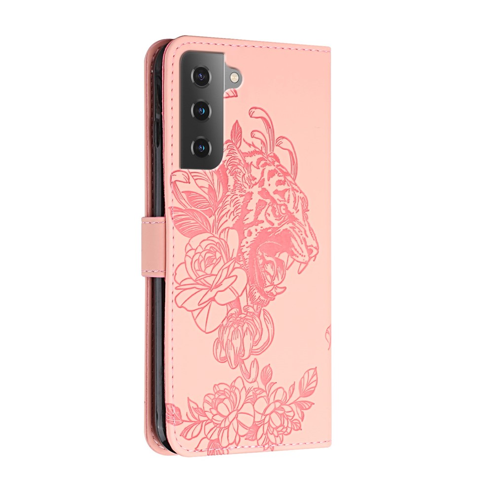 Tiger Pattern Imprinted PU Leather Wallet Flip Folio Stand Magnetic Protective Phone Case with Lanyard for Samsung Galaxy S22 - Pink-3