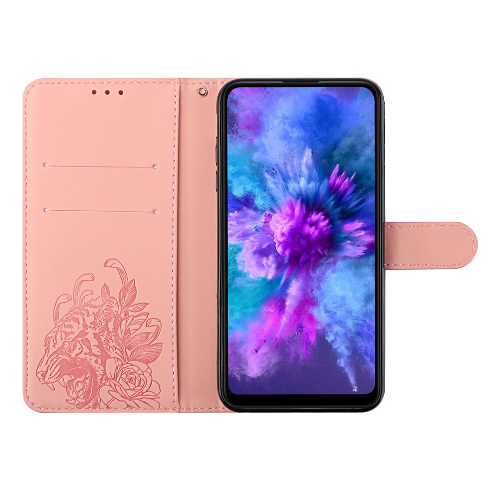 Tiger Pattern Imprinted PU Leather Wallet Flip Folio Stand Magnetic Protective Phone Case with Lanyard for Samsung Galaxy S22 - Pink-5