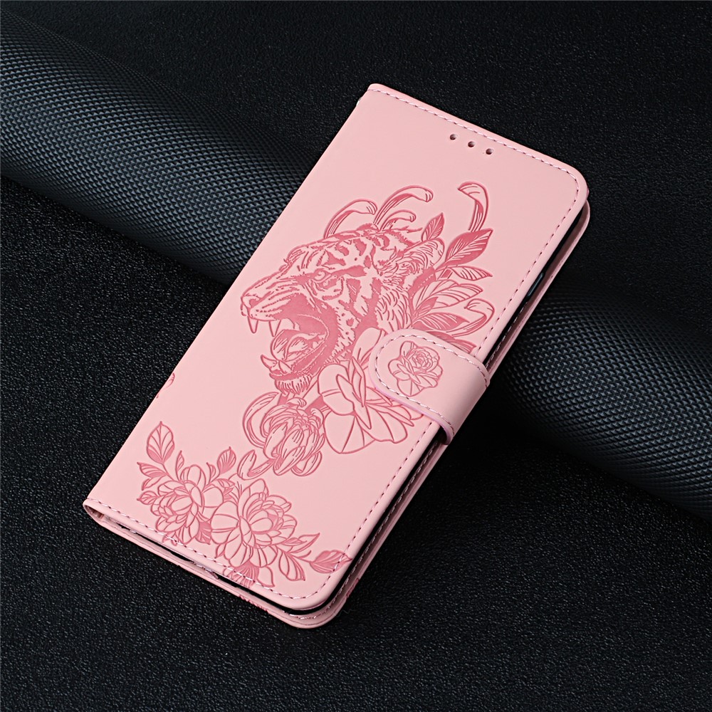 Tiger Pattern Imprinted PU Leather Wallet Flip Folio Stand Magnetic Protective Phone Case with Lanyard for Samsung Galaxy S22 - Pink-6