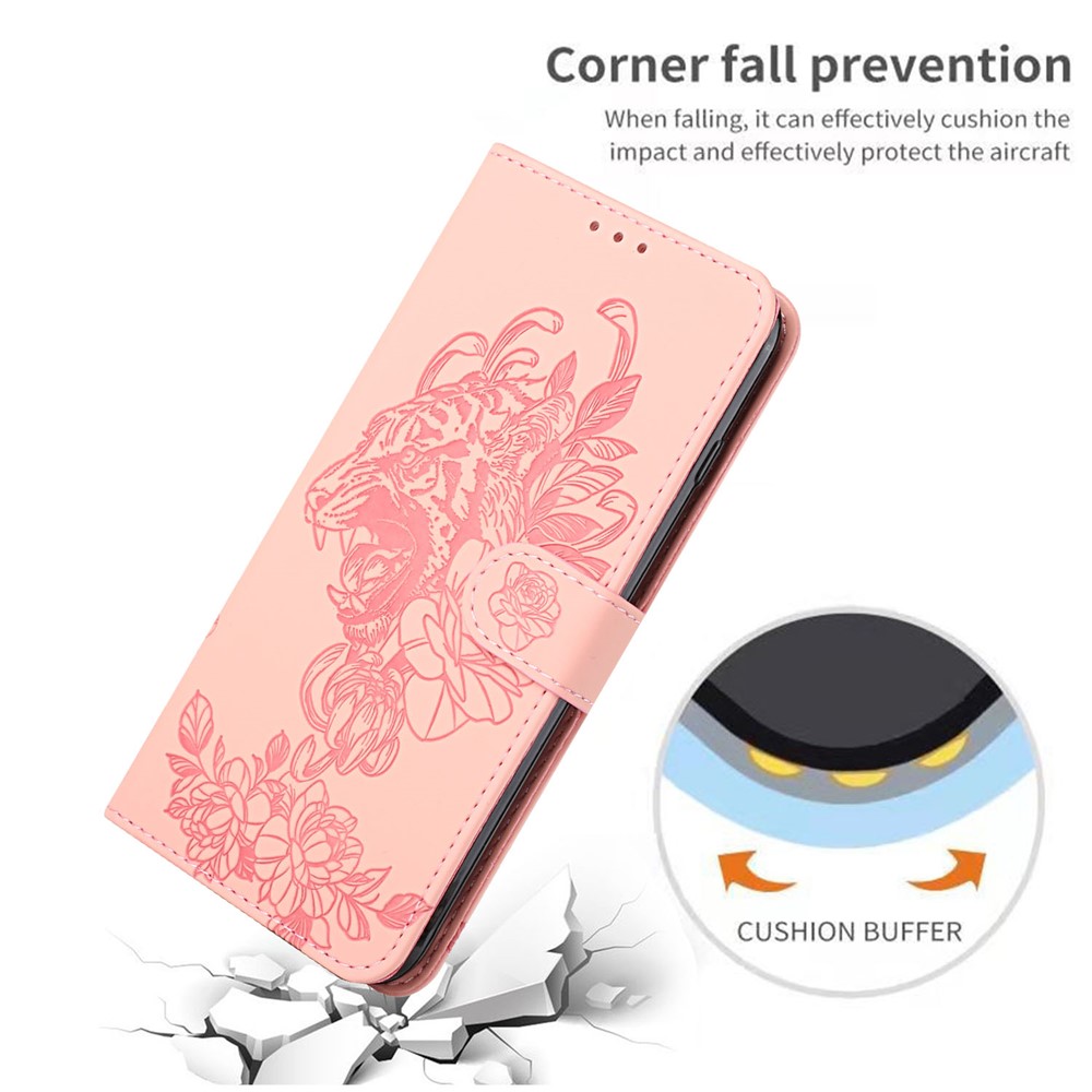 Tiger Pattern Imprinted PU Leather Wallet Flip Folio Stand Magnetic Protective Phone Case with Lanyard for Samsung Galaxy S22 - Pink-7