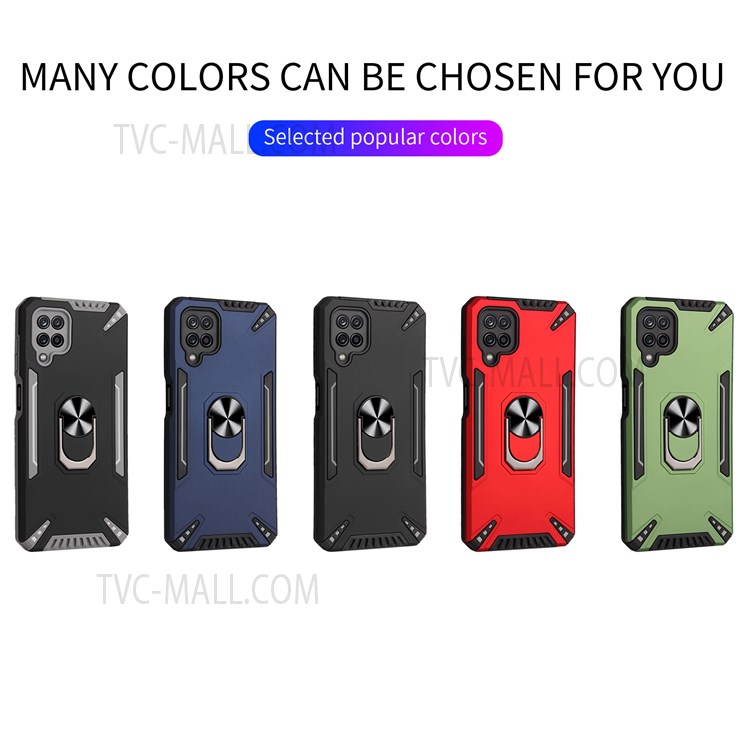 Ring Kickstand Design PC Back Panel + TPU Frame Hybrid Phone Case Cover with Built-in Metal Sheet for Samsung Galaxy A12 - Red-6
