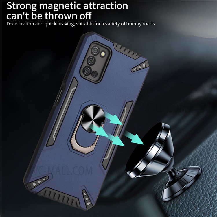 PC + TPU Dual-layer Protection Hybrid Phone Case Kickstand Cover with Built-in Metal Sheet for Samsung Galaxy A03s (166.5 x 75.98 x 9.14mm) - Red-4