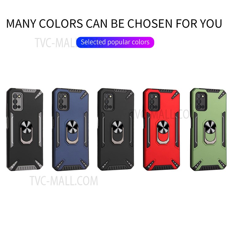 PC + TPU Dual-layer Protection Hybrid Phone Case Kickstand Cover with Built-in Metal Sheet for Samsung Galaxy A03s (166.5 x 75.98 x 9.14mm) - Red-5