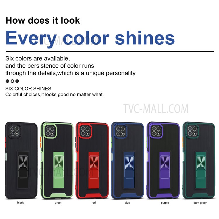 Bi-color Skin-touch Feel Scratch-proof Phone Cover Shell with Kickstand for Samsung Galaxy A22 5G (EU Version) - Blackish Green-5