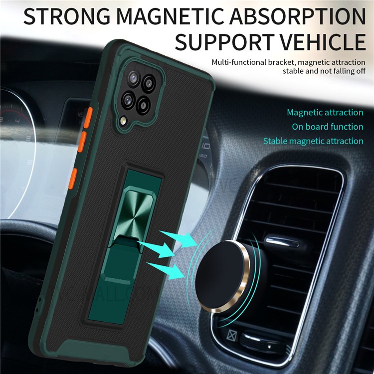 Drop-resistant Bi-color Skin Feel Phone Cover Shell with Kickstand for Samsung Galaxy A42 5G - Blackish Green-2