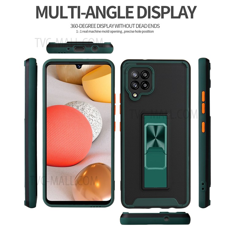 Drop-resistant Bi-color Skin Feel Phone Cover Shell with Kickstand for Samsung Galaxy A42 5G - Blackish Green-3
