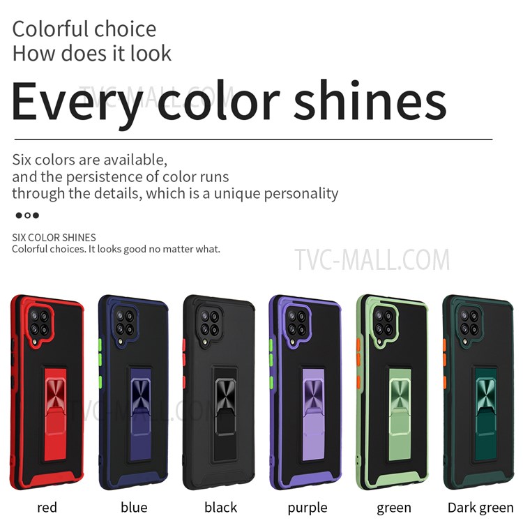 Drop-resistant Bi-color Skin Feel Phone Cover Shell with Kickstand for Samsung Galaxy A42 5G - Blackish Green-4