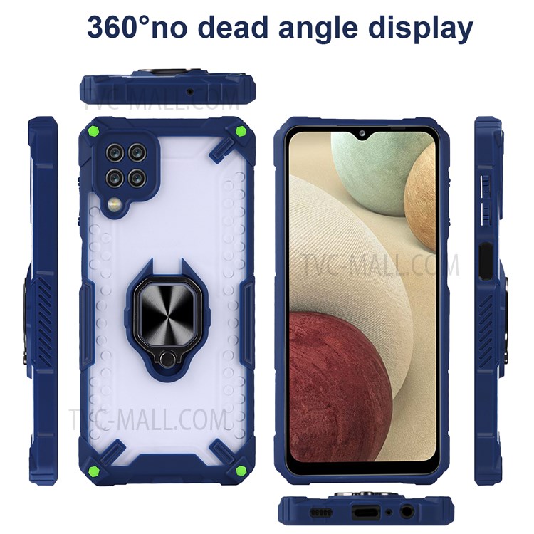 Dual-Layer Soft Flexible TPU + Hard PC Anti-Slip Protective Phone Case with Ring Holder Kickstand for Samsung Galaxy A12 / F12 / M12 - Sapphire-4
