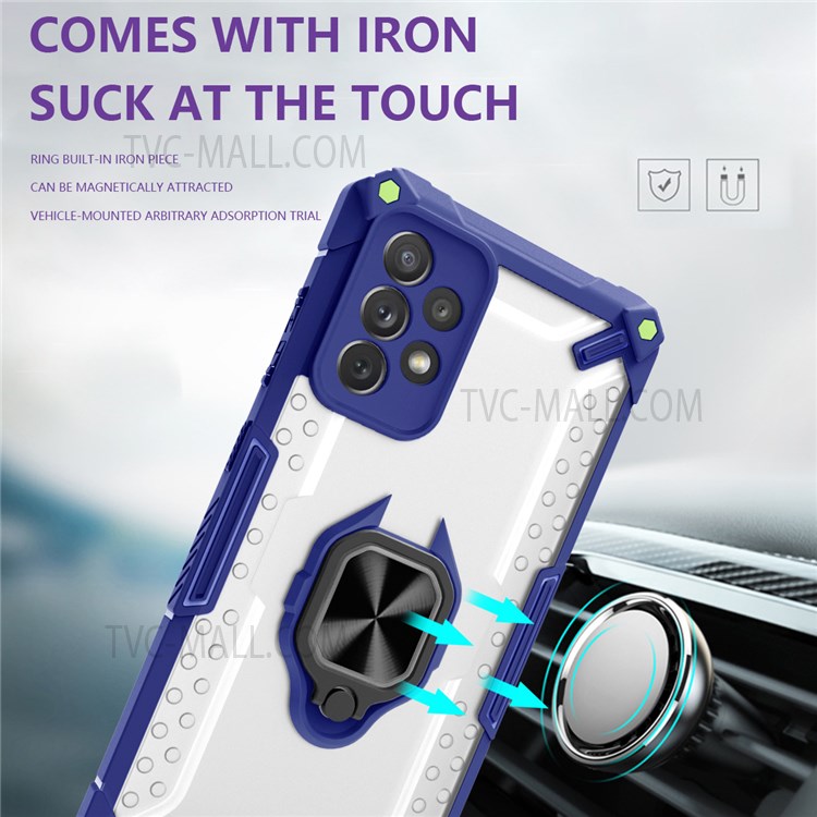 Shockproof Military Hard PC + TPU Bumper Hybrid Protective Cover with Ring Holder Kickstand for Samsung Galaxy A32 5G - Sapphire-2