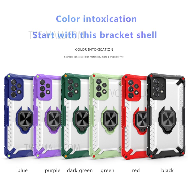 Shockproof Military Hard PC + TPU Bumper Hybrid Protective Cover with Ring Holder Kickstand for Samsung Galaxy A32 5G - Sapphire-3