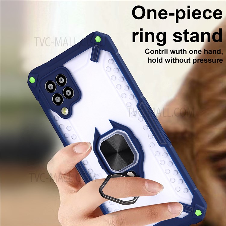 Anti-Scratch Hard PC Back + Soft TPU Bumper Edge Phone Case with Ring Holder Kickstand for Samsung Galaxy A42 5G - Sapphire-3