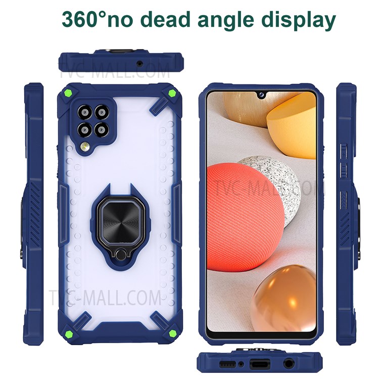 Anti-Scratch Hard PC Back + Soft TPU Bumper Edge Phone Case with Ring Holder Kickstand for Samsung Galaxy A42 5G - Sapphire-4