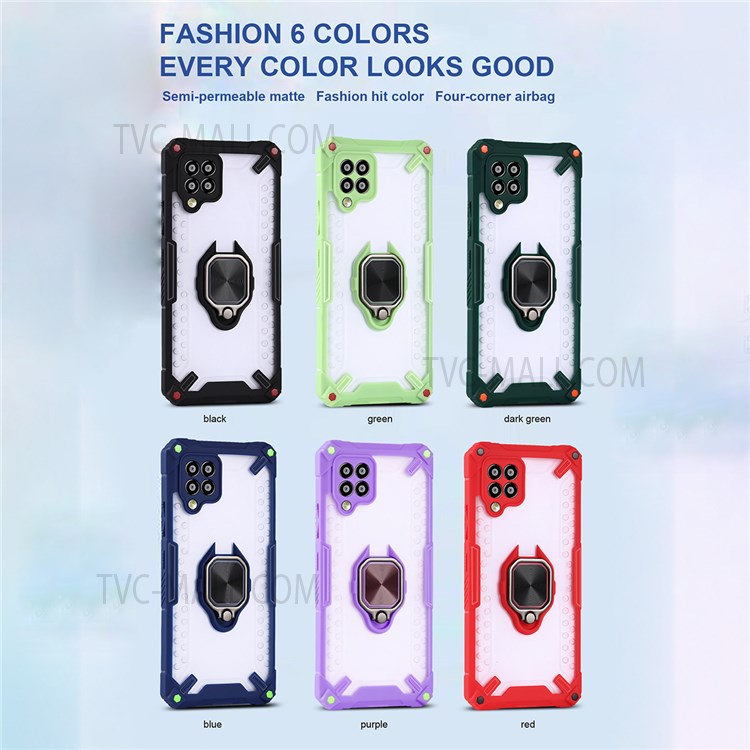 Anti-Scratch Hard PC Back + Soft TPU Bumper Edge Phone Case with Ring Holder Kickstand for Samsung Galaxy A42 5G - Sapphire-5