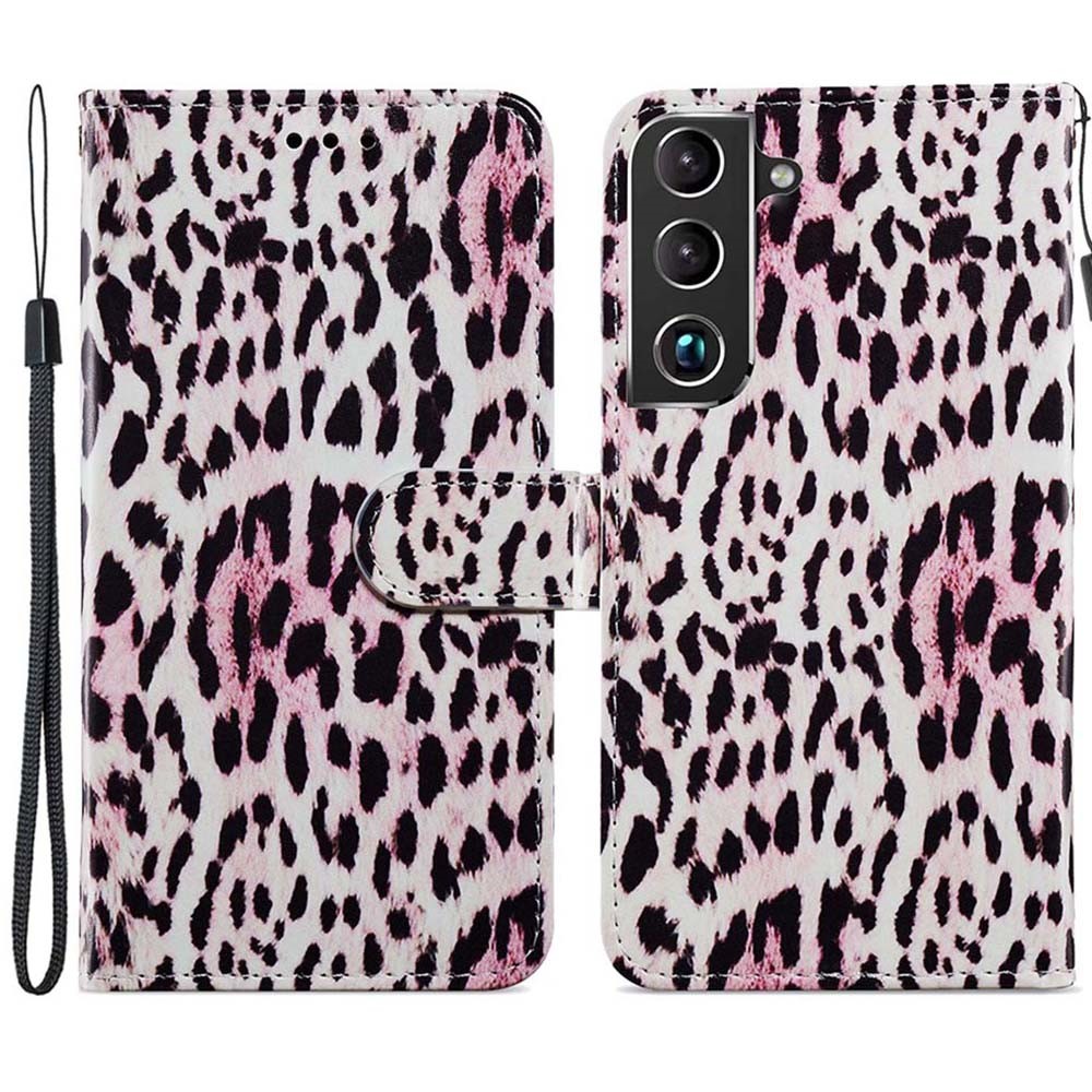 Pattern Printing PU Leather Wallet Book Folio Protective Stand Cover with Wrist Strap for Samsung Galaxy S22 Plus - Leopard-1