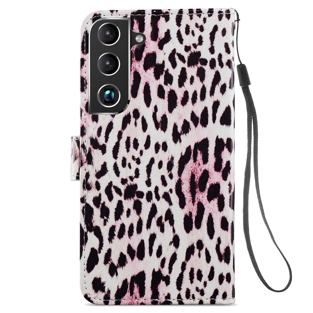 Pattern Printing PU Leather Wallet Book Folio Protective Stand Cover with Wrist Strap for Samsung Galaxy S22 Plus - Leopard-4