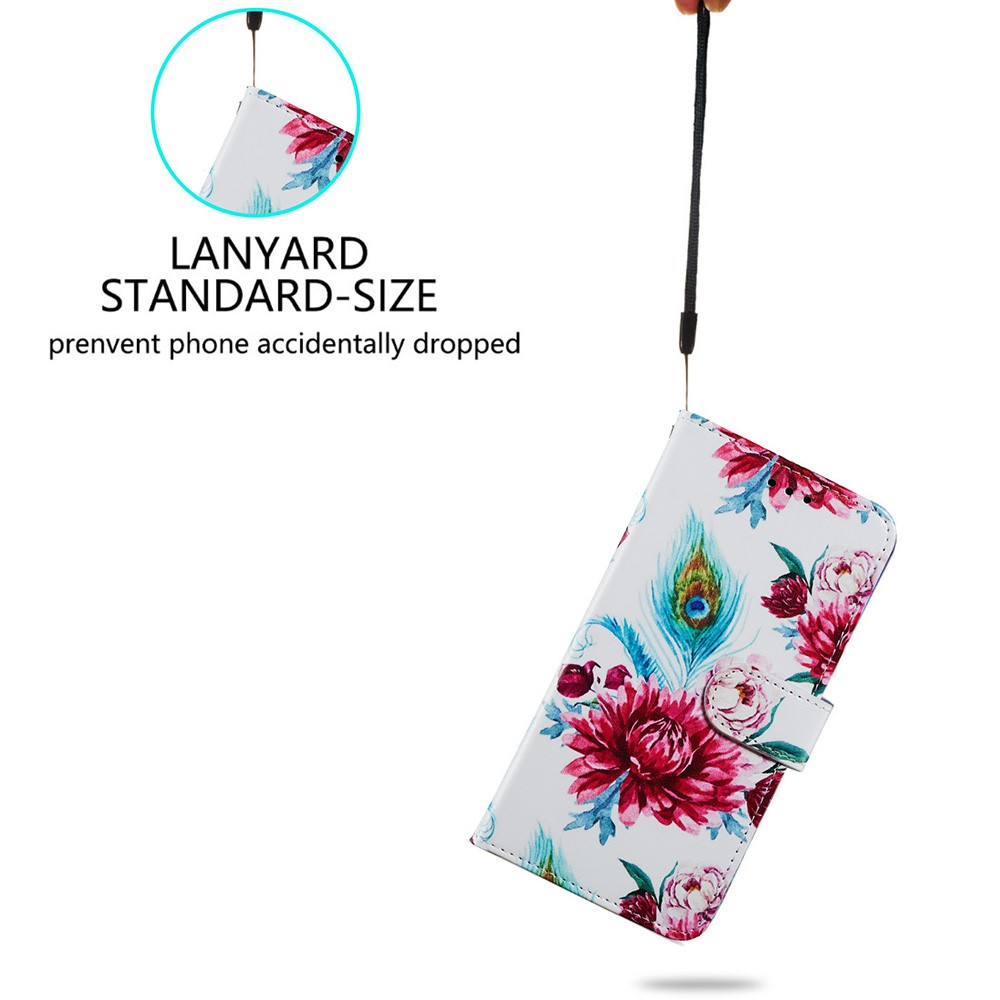Pattern Printing PU Leather Wallet Book Folio Protective Stand Cover with Wrist Strap for Samsung Galaxy S22 Plus - Peacock Flowers-2