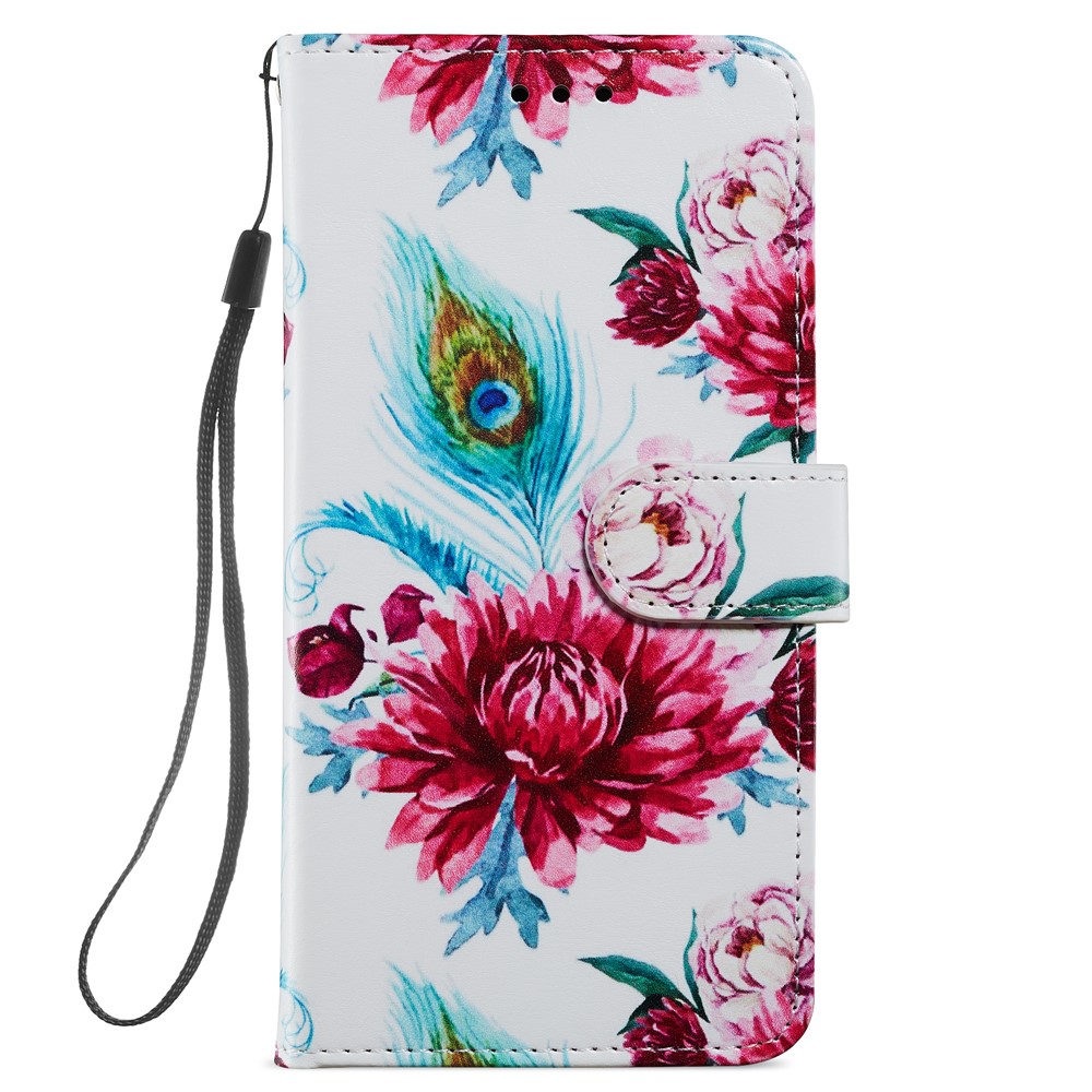 Pattern Printing PU Leather Wallet Book Folio Protective Stand Cover with Wrist Strap for Samsung Galaxy S22 Plus - Peacock Flowers-3
