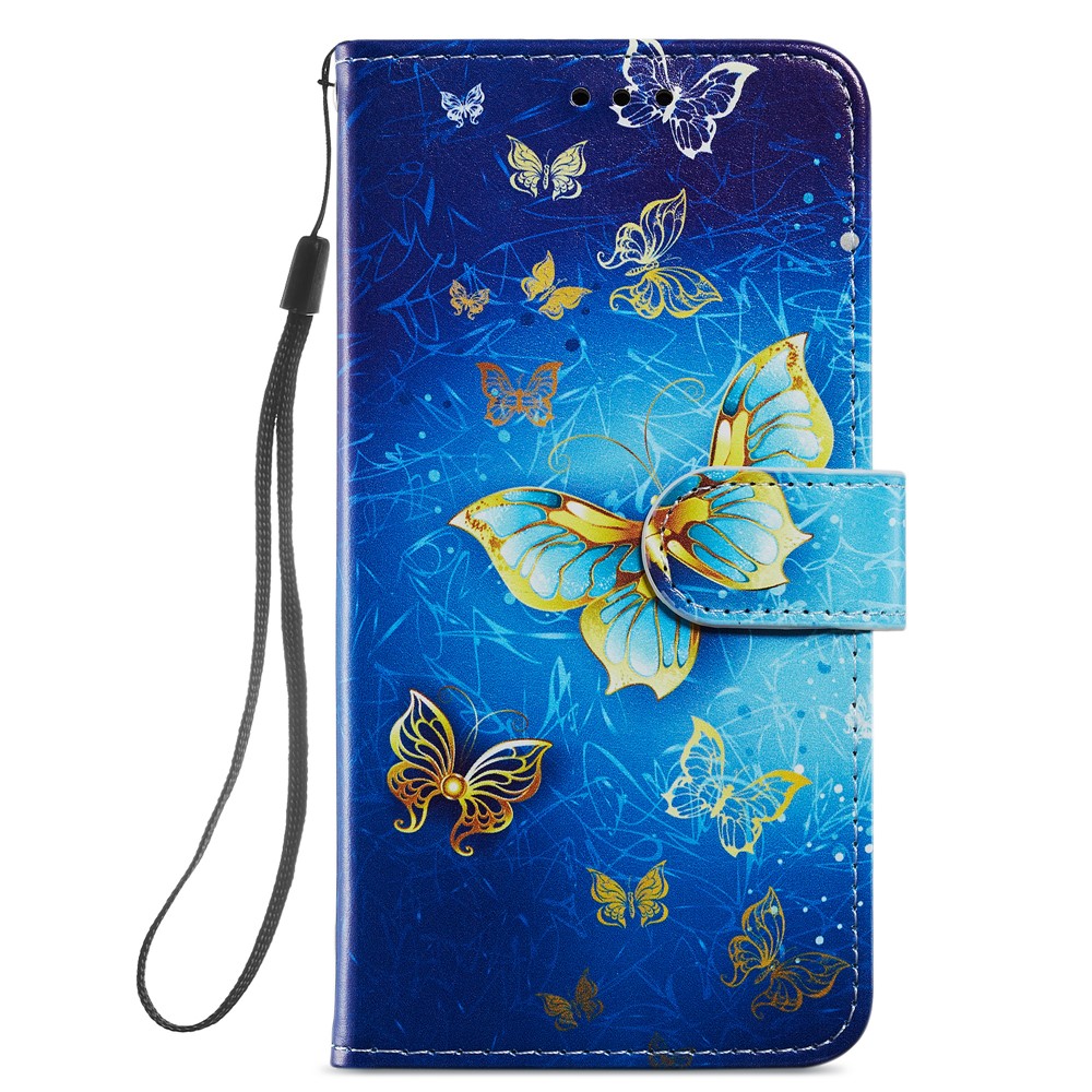 Pattern Printing PU Leather Wallet Book Folio Protective Stand Cover with Wrist Strap for Samsung Galaxy S22 Plus - Golden Butterfly-3