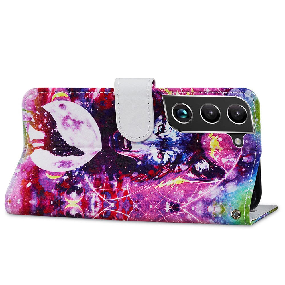 Pattern Printing PU Leather Wallet Book Folio Protective Stand Cover with Wrist Strap for Samsung Galaxy S22 Plus - Wolf Totem-5