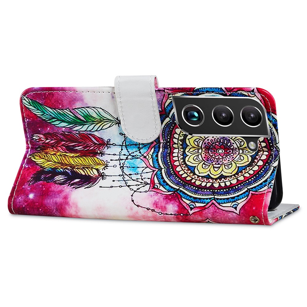 Pattern Printing PU Leather Wallet Book Folio Protective Stand Cover with Wrist Strap for Samsung Galaxy S22 Plus - Dream Catcher-5