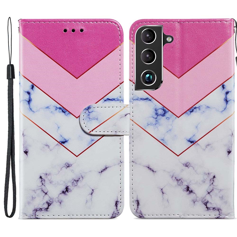 Pattern Printing PU Leather Wallet Book Folio Protective Stand Cover with Wrist Strap for Samsung Galaxy S22 Plus - Smoke Marble-1