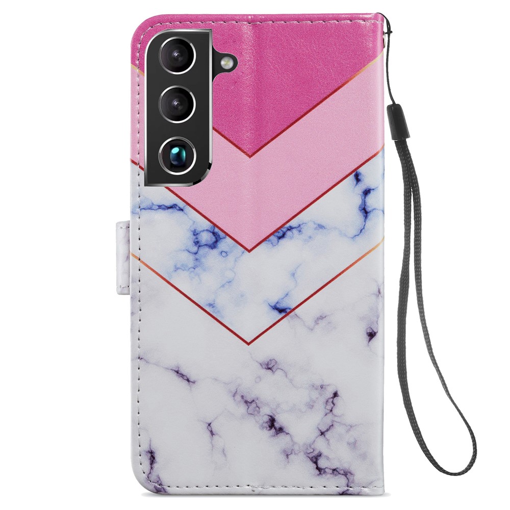 Pattern Printing PU Leather Wallet Book Folio Protective Stand Cover with Wrist Strap for Samsung Galaxy S22 Plus - Smoke Marble-4