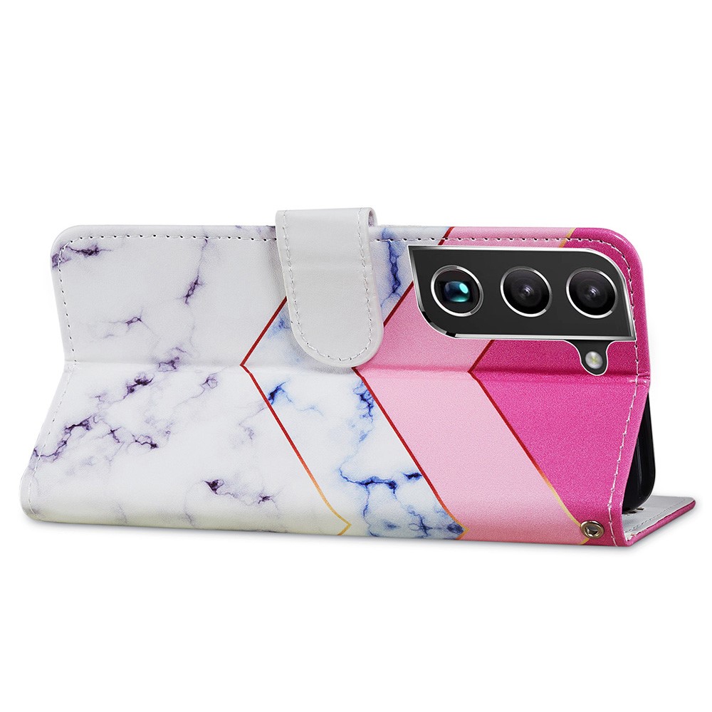 Pattern Printing PU Leather Wallet Book Folio Protective Stand Cover with Wrist Strap for Samsung Galaxy S22 Plus - Smoke Marble-5