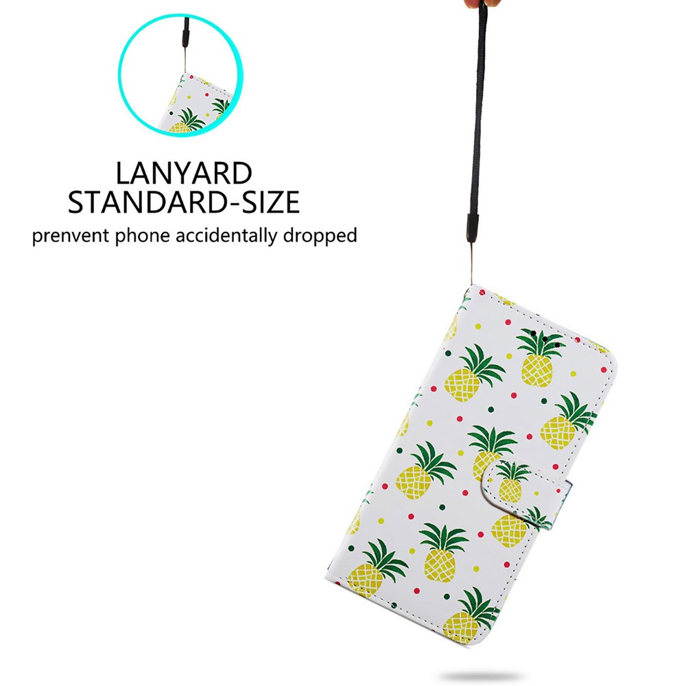 Pattern Printing PU Leather Wallet Book Folio Protective Stand Cover with Wrist Strap for Samsung Galaxy S22 Plus - Pineapple-2