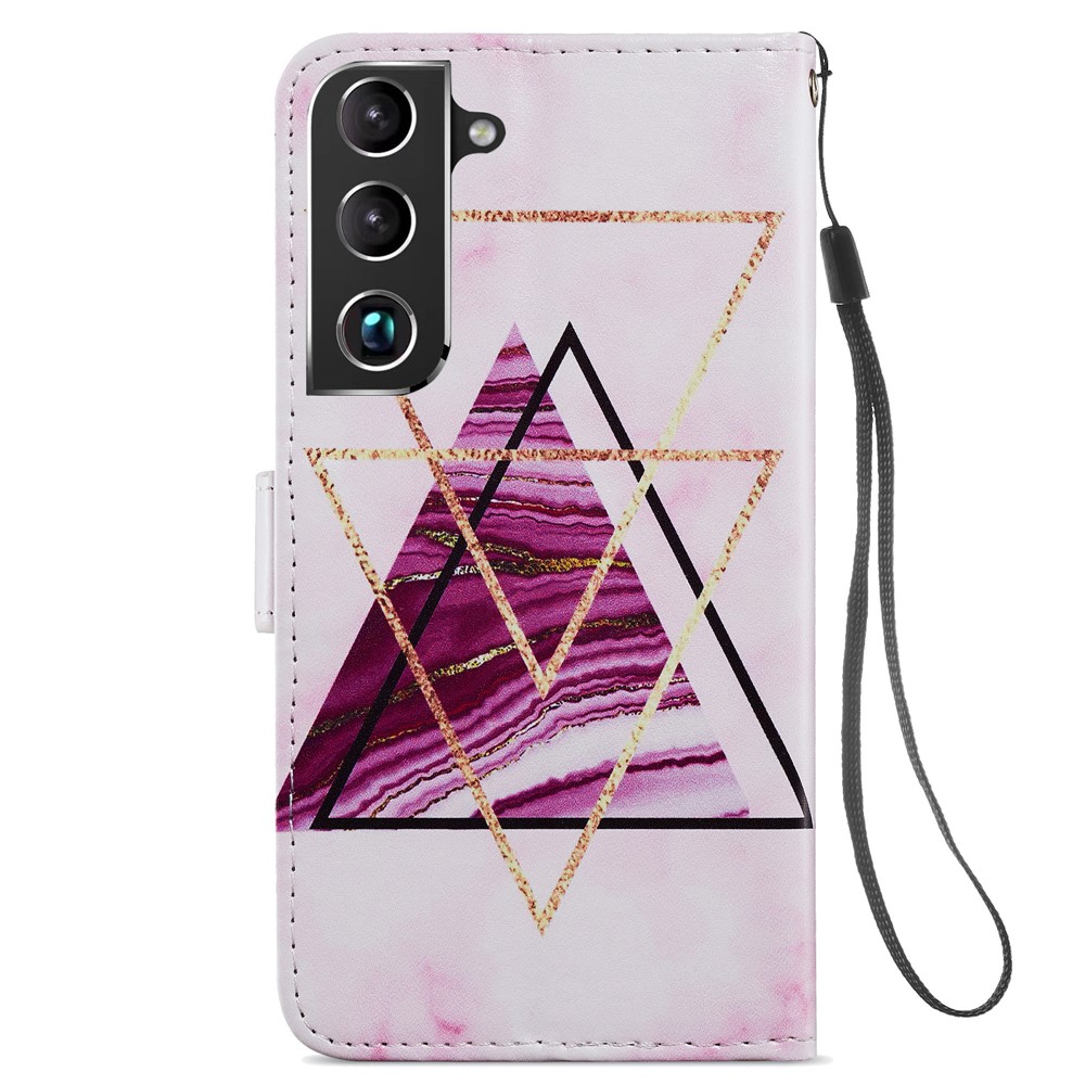 Pattern Printing PU Leather Wallet Book Folio Protective Stand Cover with Wrist Strap for Samsung Galaxy S22 Plus - Tri-color Marble-4