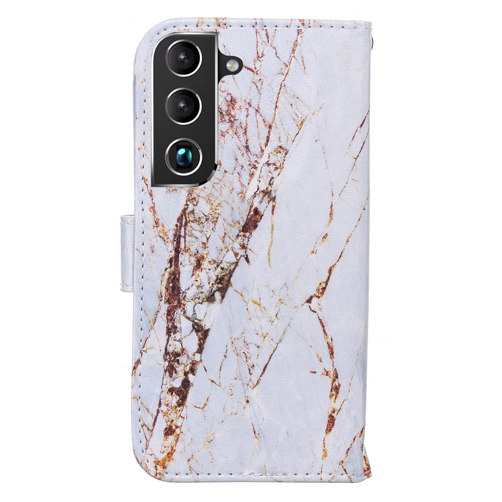 Pattern Printing PU Leather Wallet Book Folio Protective Stand Cover with Wrist Strap for Samsung Galaxy S22 Plus - White Gravel-4