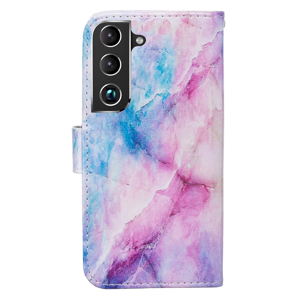 Pattern Printing PU Leather Wallet Book Folio Protective Stand Cover with Wrist Strap for Samsung Galaxy S22 Plus - Pink Marble-4