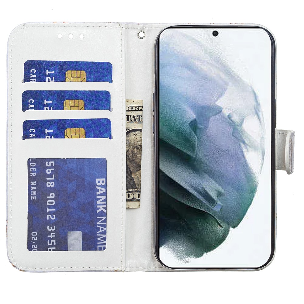 Pattern Printing PU Leather Wallet Book Folio Protective Stand Cover with Wrist Strap for Samsung Galaxy S22 Plus - Pink Marble-6