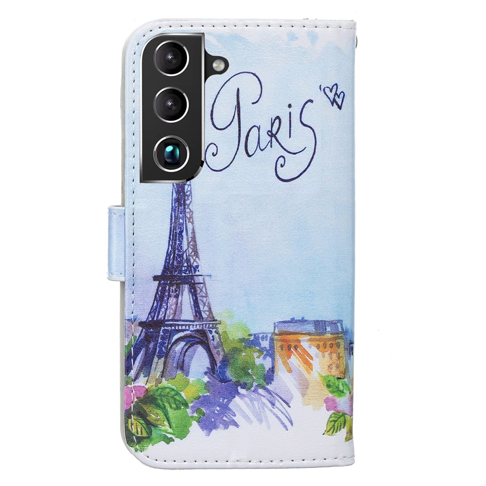 Pattern Printing PU Leather Wallet Book Folio Protective Stand Cover with Wrist Strap for Samsung Galaxy S22 Plus - Tower-4