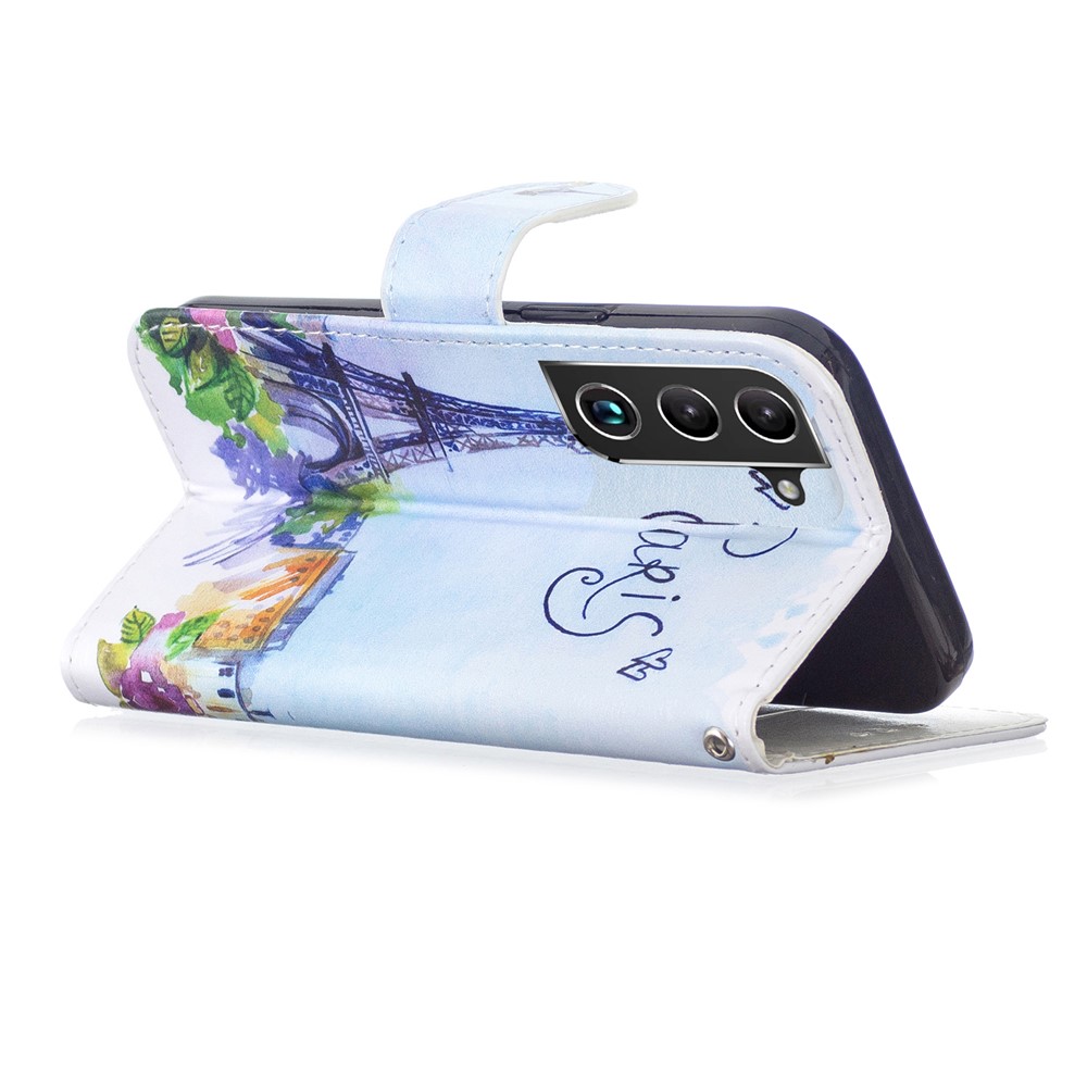Pattern Printing PU Leather Wallet Book Folio Protective Stand Cover with Wrist Strap for Samsung Galaxy S22 Plus - Tower-5