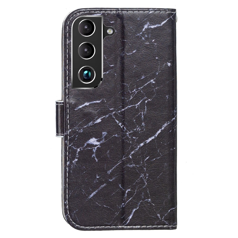 Pattern Printing PU Leather Wallet Book Folio Protective Stand Cover with Wrist Strap for Samsung Galaxy S22 Plus - Black Marble-4