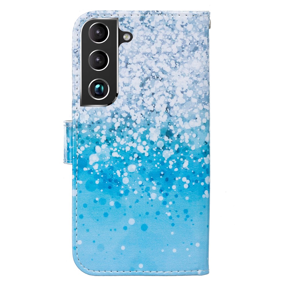 Pattern Printing PU Leather Wallet Book Folio Protective Stand Cover with Wrist Strap for Samsung Galaxy S22 Plus - Sea Water/Sand-4
