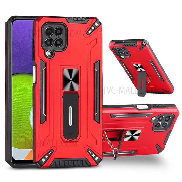 Precise Cutout Car Mount Kickstand Dual Layer Well-protected Anti-drop Hybrid Anti-scratch PC + TPU Case Shell for Samsung Galaxy A22 4G (EU Version) - Red-1