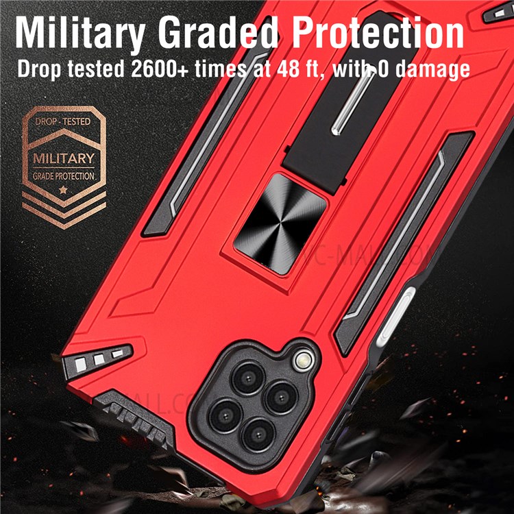 Precise Cutout Car Mount Kickstand Dual Layer Well-protected Anti-drop Hybrid Anti-scratch PC + TPU Case Shell for Samsung Galaxy A22 4G (EU Version) - Red-2