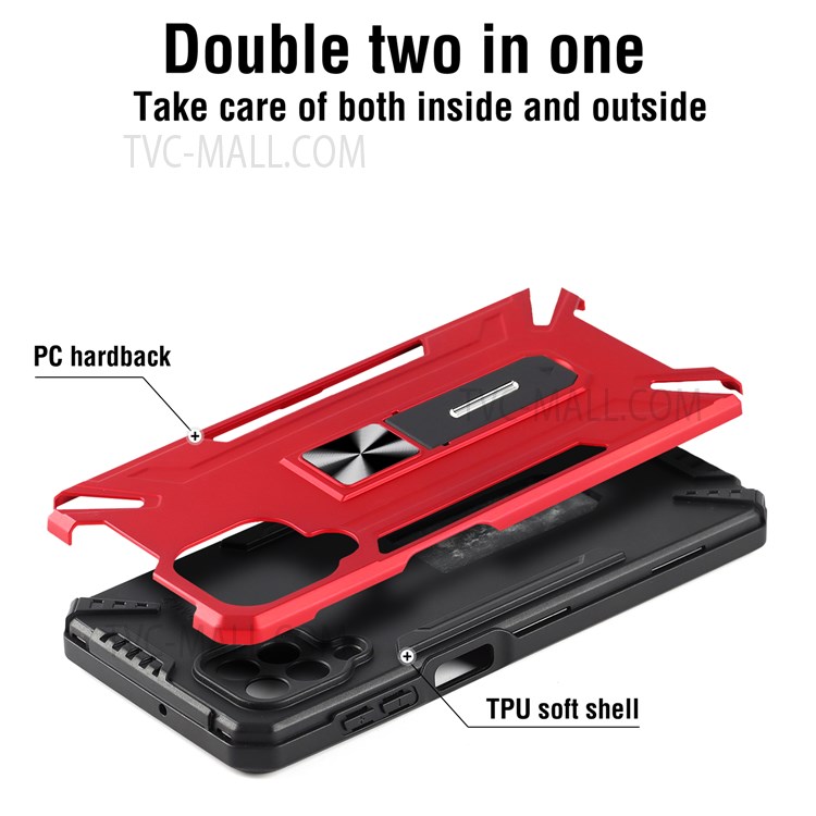 Precise Cutout Car Mount Kickstand Dual Layer Well-protected Anti-drop Hybrid Anti-scratch PC + TPU Case Shell for Samsung Galaxy A22 4G (EU Version) - Red-5