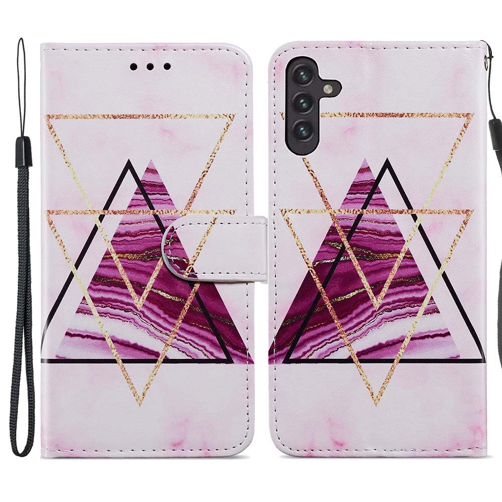 Full Body Cute Pattern Printing PU Leather Folio Stand Wallet Cover with Wrist Strap for Samsung Galaxy A13 5G - Tri-color Marble-1