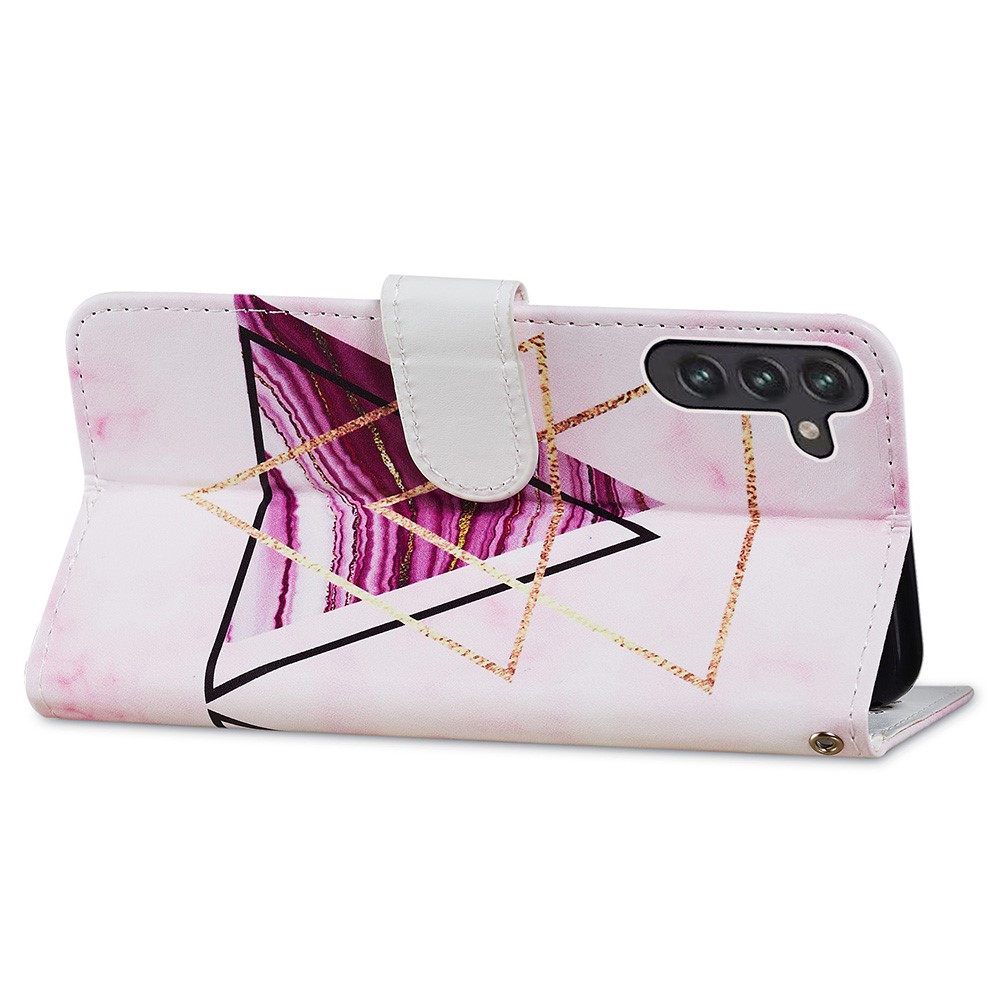 Full Body Cute Pattern Printing PU Leather Folio Stand Wallet Cover with Wrist Strap for Samsung Galaxy A13 5G - Tri-color Marble-5