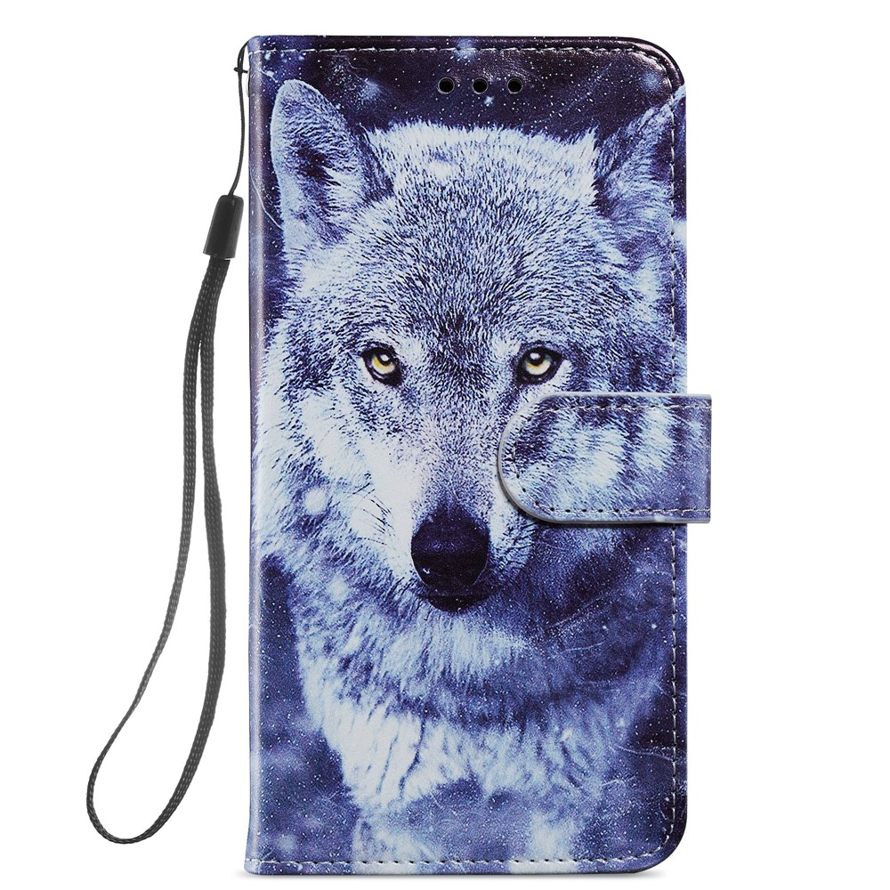Stand Bookstyle Pattern Printing PU Leather Wallet Magnetic Flip Folio Cover with Wrist Strap for Samsung Galaxy S22 - Wolf-2