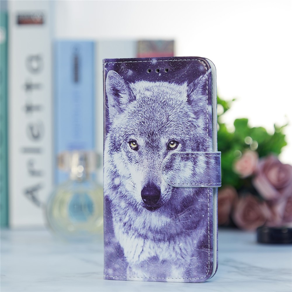 Stand Bookstyle Pattern Printing PU Leather Wallet Magnetic Flip Folio Cover with Wrist Strap for Samsung Galaxy S22 - Wolf-7
