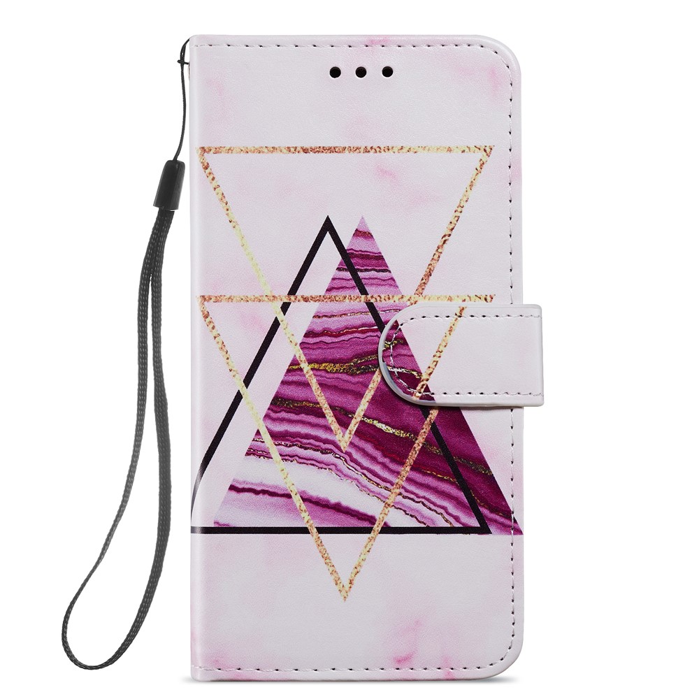 Pattern Printing Design Wallet Flip Stand PU Leather Magnetic Closure Cover with Wrist Strap for Samsung Galaxy S22 Ultra - Tri-color Marble-2