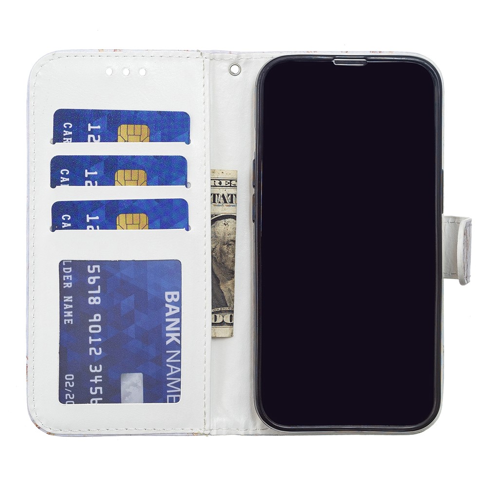 Pattern Printing Design Wallet Flip Stand PU Leather Magnetic Closure Cover with Wrist Strap for Samsung Galaxy S22 Ultra - Tri-color Marble-5