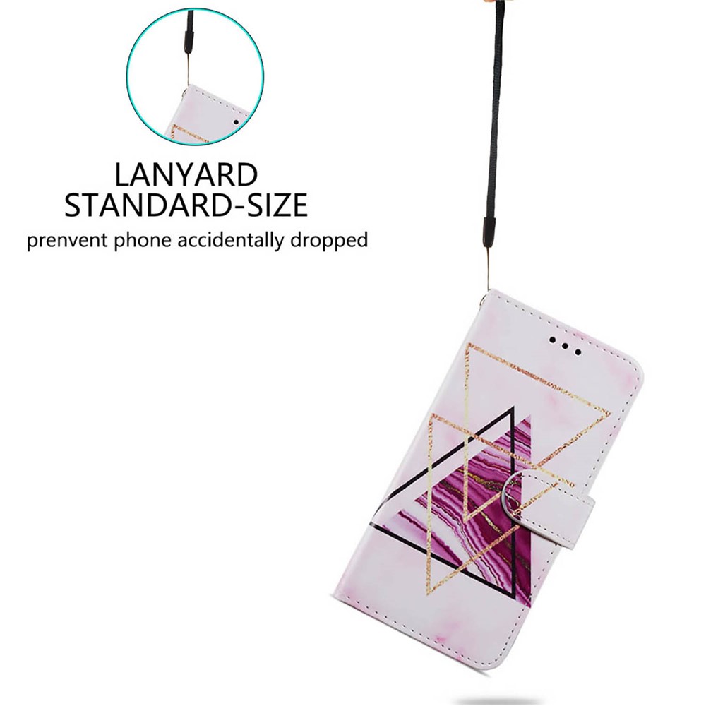Pattern Printing Design Wallet Flip Stand PU Leather Magnetic Closure Cover with Wrist Strap for Samsung Galaxy S22 Ultra - Tri-color Marble-6