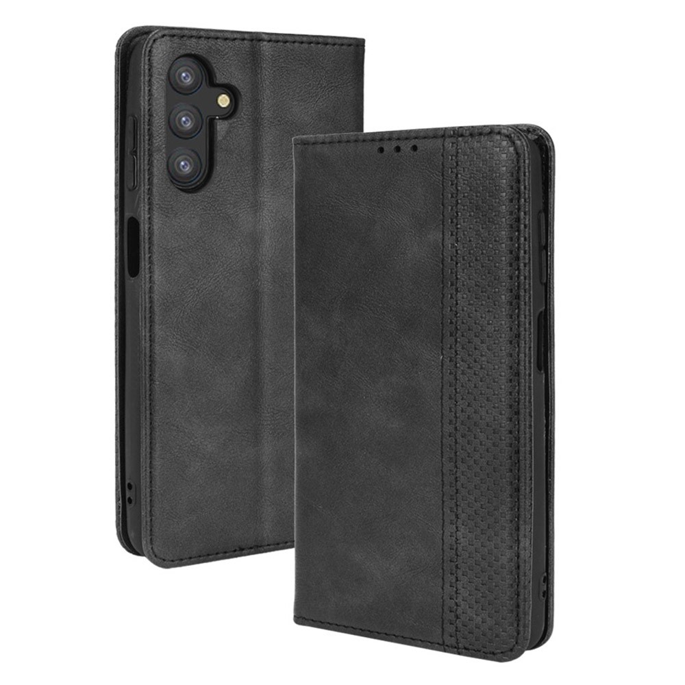 For Samsung Galaxy A13 5G Retro Textured Surface Anti-Drop Phone Leather Case Wallet Stand Cover - Black-1